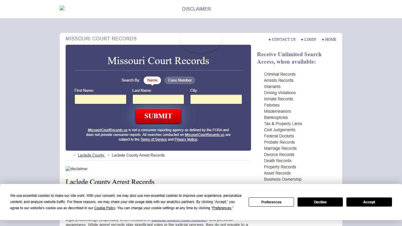 Laclede County Arrest Records | MissouriCourtRecords.us